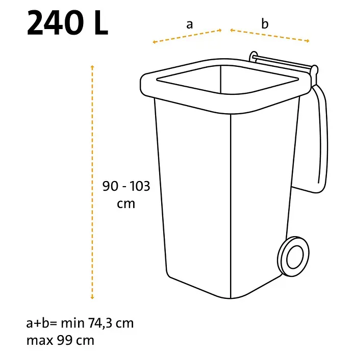 Swirl Müllbeutel Profi Schwerlast-Säcke - Fassungsvermögen: 240 l, 5 Stk., Schwarz - 240-Liter-Mülltonne mit Deckel und Rädern, Höhe 90-103 cm, Breite 74,3-99 cm.