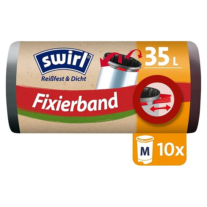 Swirl Müllbeutel Reißfest & Dicht - 35 l, 10 Stk., Schwarz - Swirl 35L Müllbeutelrolle, reißfest & dicht mit Fixierband, 10 Stück.