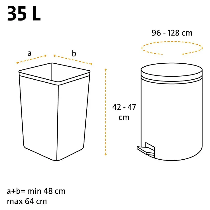 Swirl Müllbeutel Reißfest & Dicht - 35 l, 10 Stk., Schwarz - Maße für 35L Müllbeutel: Höhe 42-47 cm, Umfang 96-128 cm. Für rechteckige Behälter, Summe der Seiten a+b: min 48 cm, max 64 cm.