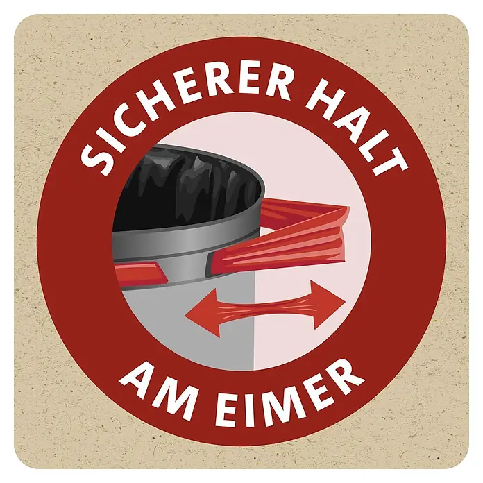 Swirl Müllbeutel mit Fiixierband - 20 l, 15 Stk., Schwarz - Rotes Gummiband sichert schwarzen Müllsack am grauen Eimer.