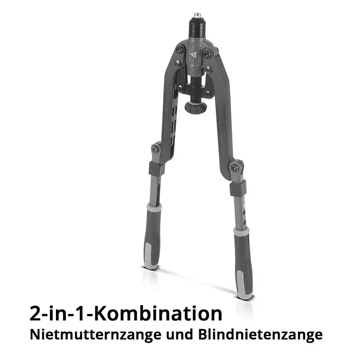 STAHLWERK Nietmuttern- und Blindnietenzangen Set 85-teilig 2-in-1-Nietzange -  - Graue 2-in-1 Nietmutternzange und Blindnietenzange mit schwarzen Griffen.