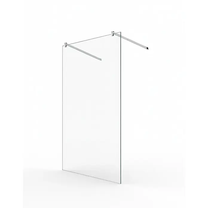 Glaszentrum Hagen Duschwand Jade 38x200 cm Walk in Duschwand Klar - Eloxiert, Farblos - Duschabtrennung aus Klarglas mit zwei silbernen Haltestangen.