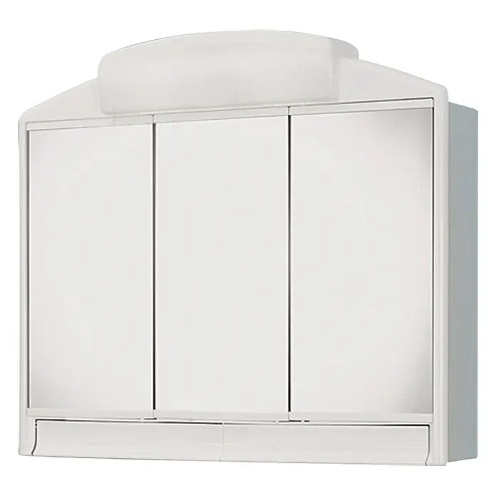 Jokey Spiegelschrank Rano - B x H: 59 x 51 cm, Weiß - Weißer Spiegelschrank mit drei Türen und einem zusätzlichen Fach unten, ideal für Badezimmer. Praktisch und platzsparend.