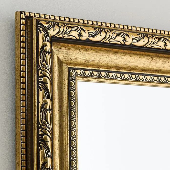 Orion Leuchten Wandspiegel - 74 x 149 cm - Goldener verzierter Rahmen mit schwarzen Details, möglicherweise für einen Spiegel oder ein Bild.