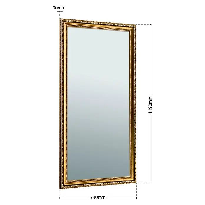 Orion Leuchten Wandspiegel - 74 x 149 cm - Ganzkörperspiegel mit verziertem Goldrahmen.