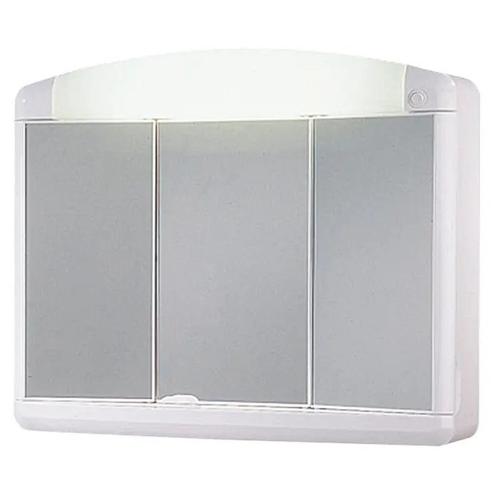 Jokey LED-Spiegelschrank Max - B x H: 65 x 54 cm, Kunststoff, Weiß - Weißer Badezimmerschrank mit drei Türen und integrierter Beleuchtung, ideal für die Aufbewahrung von Badutensilien und Kosmetikprodukten.