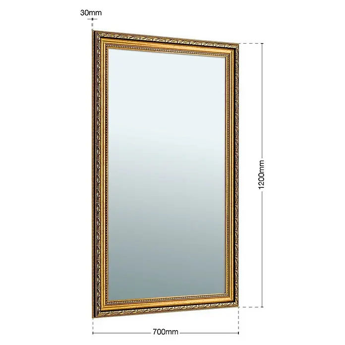 Orion Leuchten Wandspiegel - 70 x 120 cm - Rechteckiger Spiegel mit einem verzierten Goldrahmen, 1200mm hoch, 700mm breit und 30mm tief.