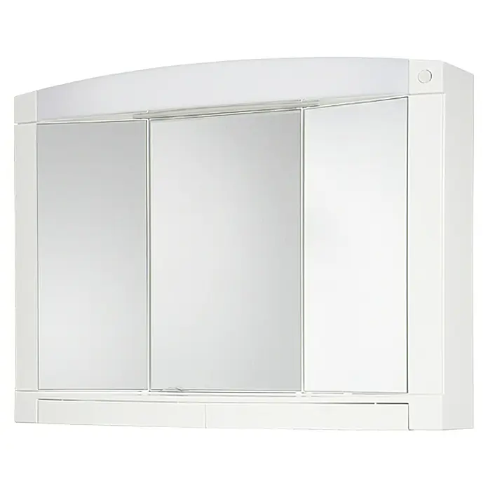 Jokey Spiegelschrank Swing - B x H: 76 x 58 cm, Kunststoff, Weiß - Weiße Badezimmer-Spiegelschrank mit drei Türen und abgerundeter Oberseite für stilvolle Aufbewahrung.