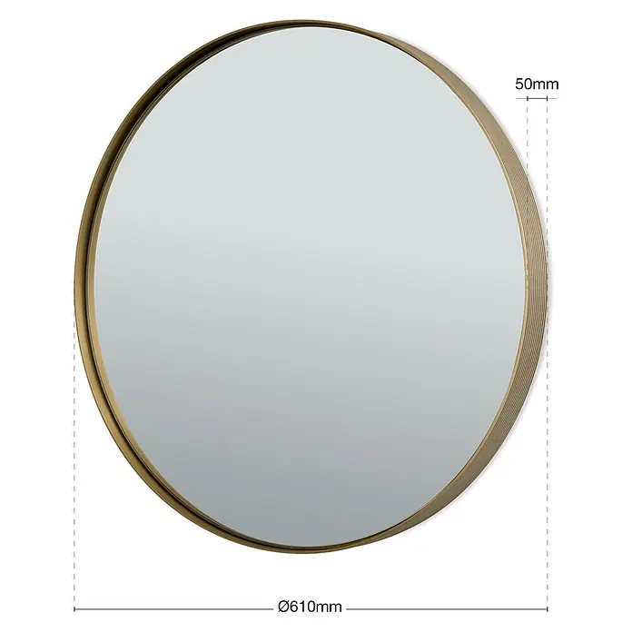 Orion Leuchten Wandspiegel - 61 x 61 cm, Durchmesser: 60 cm - Runder Spiegel mit goldfarbenem Metallrahmen, 610mm Durchmesser und 50mm Tiefe.