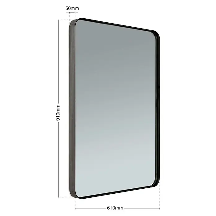 Orion Leuchten Wandspiegel - 61 x 91 cm - Rechteckiger Spiegel mit schwarzem Rahmen, abgerundeten Ecken und mehrschichtigem Profil.