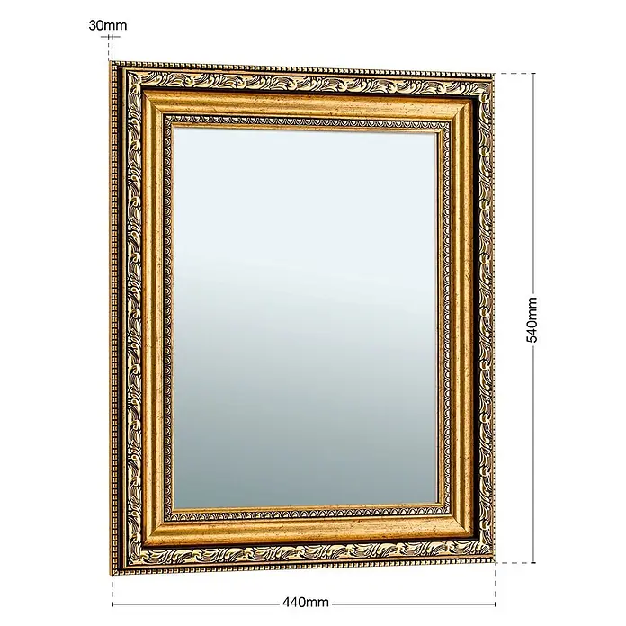 Orion Leuchten Wandspiegel - 44 x 54 cm - Rechteckiger Spiegel mit goldfarbenem Zierrahmen.