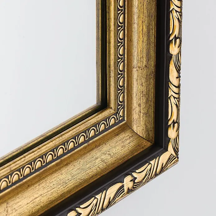 Orion Leuchten Wandspiegel - 64 x 84 cm - Verzierte goldene und schwarze Bilderrahmen mit texturierter Oberfläche und Zierleisten.