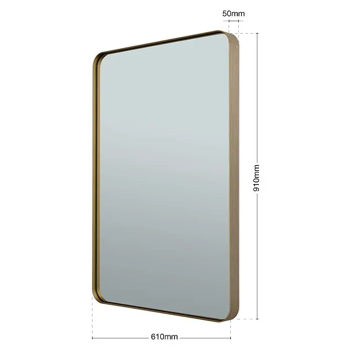 Orion Leuchten Wandspiegel - 61 x 91 cm - Großformatiger rechteckiger Spiegel mit elegant abgerundeten Ecken und einem gold-bronzenen Rahmen, mit geschichtetem Seitenprofil.