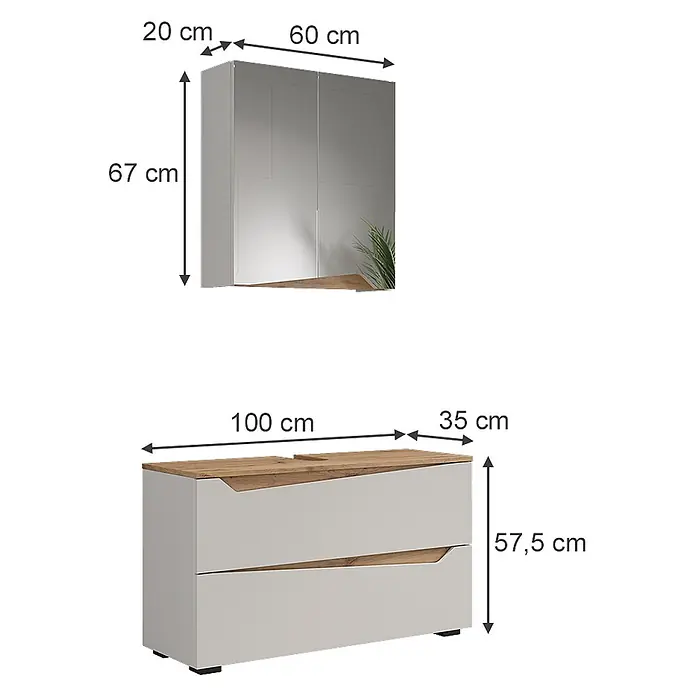 Vicco Badmöbel-Set - Weiß, Matt - Hellgraues Badmöbelset mit Holzoptik: Wandschrank und Waschtischunterschrank.