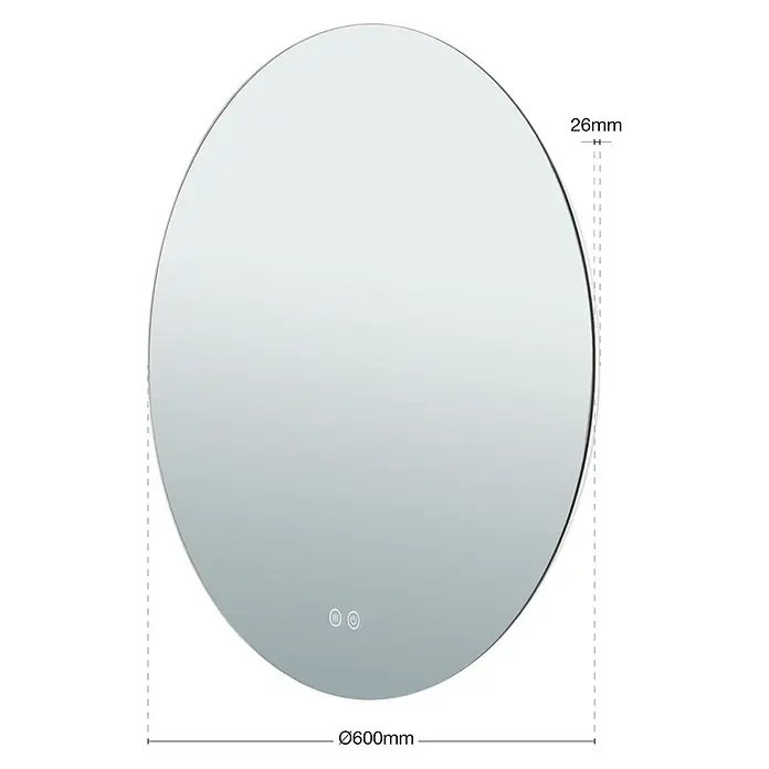 Orion Leuchten Lichtspiegel - 60 x 60 cm, Durchmesser: 60 cm, Schalter - Runder beleuchteter LED-Spiegel, Ø600mm, 26mm tief, mit integrierter Touch-Steuerung.
