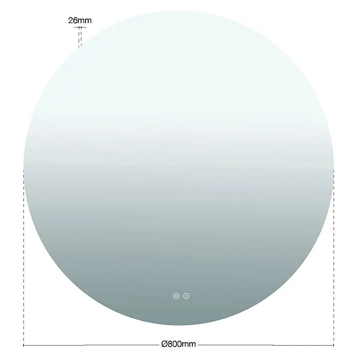 Orion Leuchten Lichtspiegel - 80 x 80 cm, Durchmesser: 80 cm, Schalter - Runder Spiegel mit Touch-Bedienelementen, 800mm Durchmesser und 26mm Tiefe.