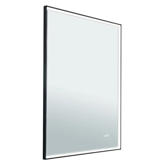 Orion Leuchten Lichtspiegel - 70 x 90 cm, Schalter - Rechteckiger Spiegel mit schwarzem Rahmen, integrierter LED-Beleuchtung und Touch-Bedienelementen.