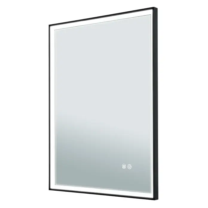 Orion Leuchten Lichtspiegel - 45 x 60 cm, Schalter - Rechteckiger LED-Spiegel mit schwarzem Rahmen und beleuchteten Berührungssteuerungen für Licht und Antibeschlag.