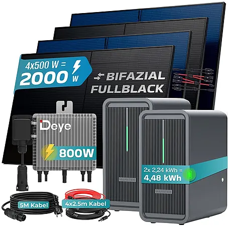 Sunniva Balkonkraftwerk-Set 2000W DEYE 800W Wechselrichter 4,48kWh Speicher