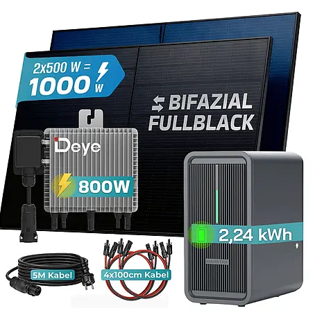 Sunniva  Balkonkraftwerk 1000 / 800 Watt mit DEYE und Marstek B2500-D 2,24 kWh Speicher