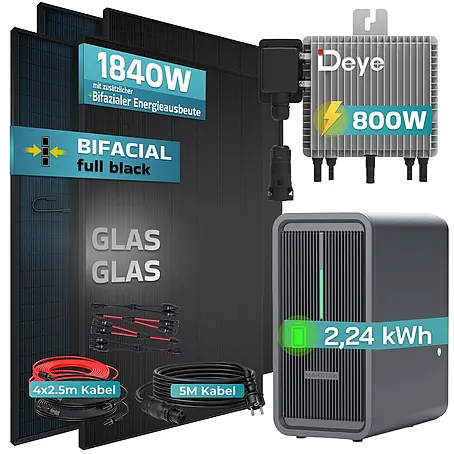 Sunniva  Balkonkraftwerk 1840 / 800 Watt mit DEYE und Marstek B2500-D 2,24 kWh Speicher