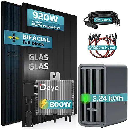 Sunniva  Balkonkraftwerk 920 / 800 Watt mit DEYE und Marstek B2500-D 2,24 kWh Speicher