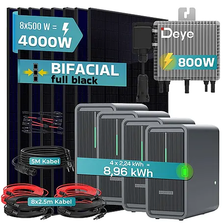 Sunniva  Balkonkraftwerk 4000 / 800 Watt mit DEYE und Marstek B2500-D 8,96 kWh Speicher