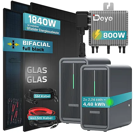 Sunniva  Balkonkraftwerk 1840 / 800 Watt mit DEYE und Marstek B2500-D 4,48 kWh Speicher