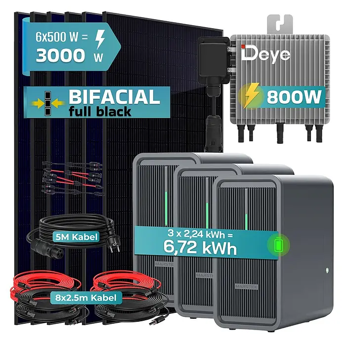 Sunniva Balkonkraftwerk 3000 / 800 Watt mit DEYE und Marstek B2500-D 6,72 kWh Speicher - Nennleistung: 800 W