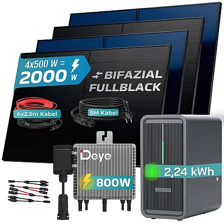 Sunniva  Balkonkraftwerk 2000 / 800 Watt mit DEYE und Marstek B2500-D 2,24 kWh Speicher