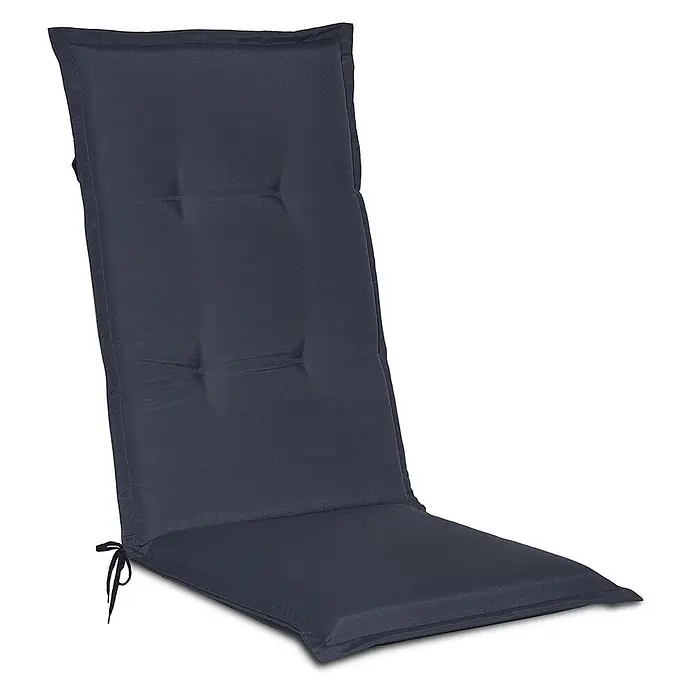 Beautissu Sitzauflage Loft HL - Hochlehner, 1 Stk., Polyester, Dunkelblau - Langes, dunkelgraues, getuftetes Stuhlkissen mit Bändern.