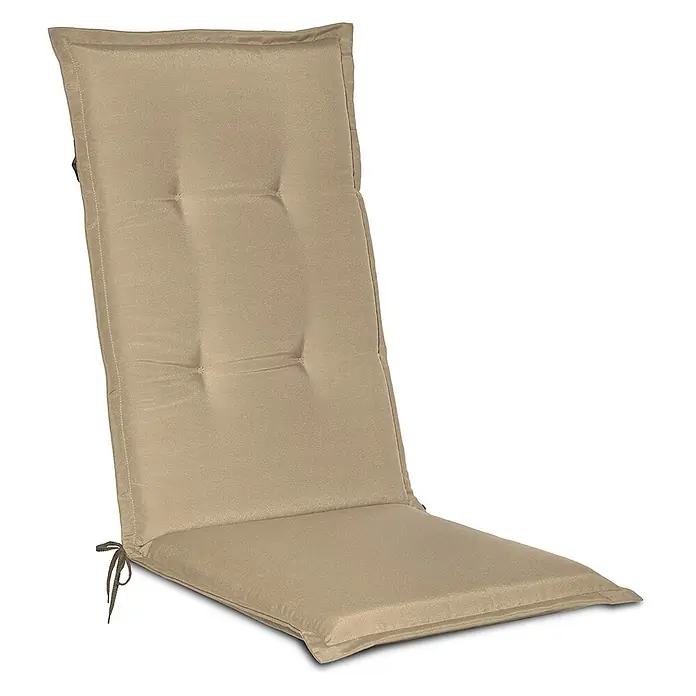 Gartenstuhlauflage Loft HL Natur, 120x50x6cm -  - Gestepptes beiges Outdoor-Stuhlkissen mit hoher Rückenlehne und seitlichen Bindebändern.