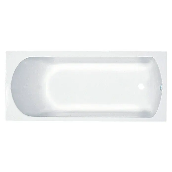 Camargue Arles Badewanne - L x B: 170 x 75 cm, Sanitäracryl, Weiß - Ein rechteckiger, weißer Badewanne mit abgerundeten Enden und einem Ablaufloch in der Ecke für ein entspannendes Badeerlebnis.