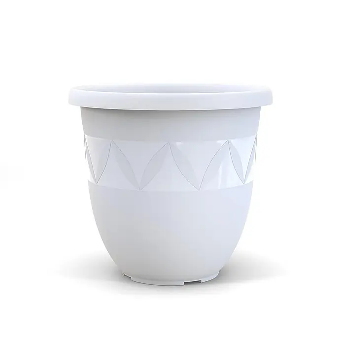 Plastard Pflanztopf Ø 47 cm Weiß Pflanztopf, 38 Liter, Garten & Balkon - 1 Stk., Außenmaß (Ø x H): 47 x 41 cm, Kunststoff, Weiß - Weißer Blumentopf aus Kunststoff mit einem dekorativen geometrischen Musterband.
