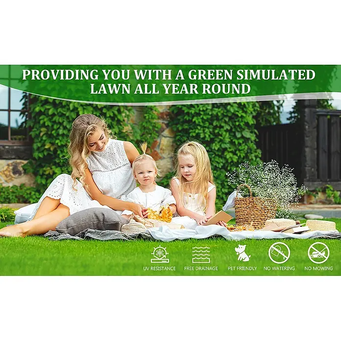 SONNENH Kunstrasen - 400 x 100 cm, Grün - Grüner Kunstrasen für Familienpicknick, mit Vorteilen wie UV-Beständigkeit, Haustierfreundlichkeit und geringem Pflegeaufwand.