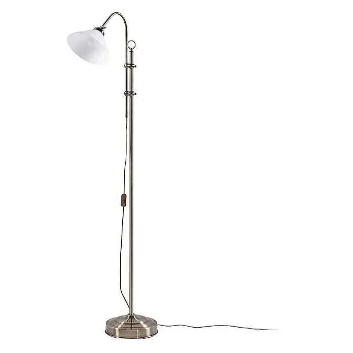 Lindby Stehleuchte Otis - bronze / altmessing, E27 - Stehlampe aus gebürstetem Metall mit weißem Glasschirm, verstellbarem Arm und Schnurschalter.