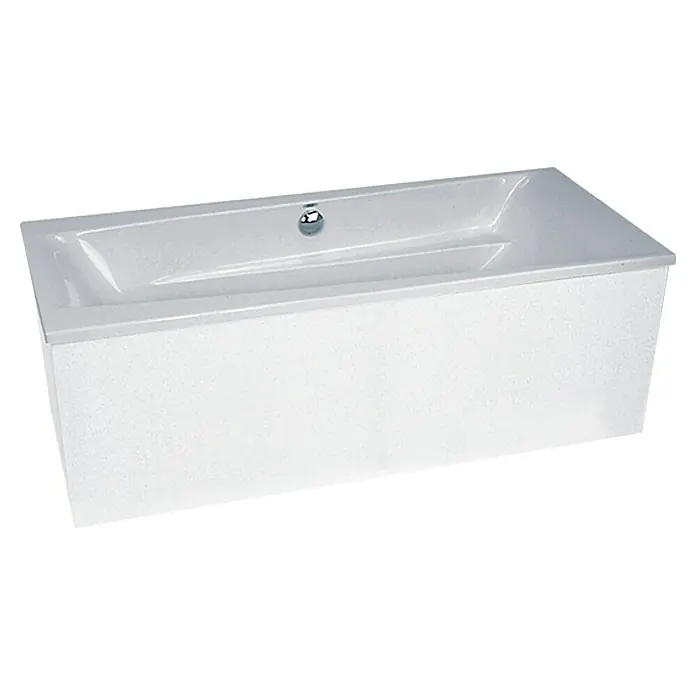 Camargue Arles Badewannenträger - Geeignet für: Badewanne Arles 170 x 75 cm - Das Bild zeigt eine moderne, rechteckige Badewanne in Weiß mit einem integrierten Abfluss. Ideal für jedes Badezimmer.