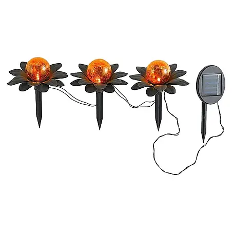 DAPO  Solar-Dekoleuchte Flora mit Kugel in Bernsteinoptik