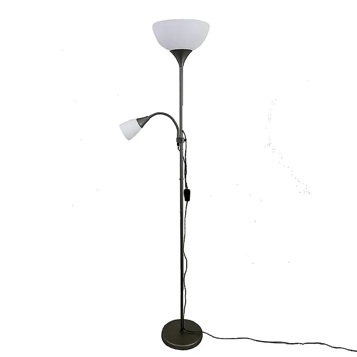 DAPO LED-Deckenfluter Stehleuchte Kora titan mit Leseleuchte - 23 W, Höhe: 178 cm, Titan, Weiß - Dunkelgraue Stehlampe mit Deckenfluter und verstellbarer weißer Leselampe für vielseitige Beleuchtung.