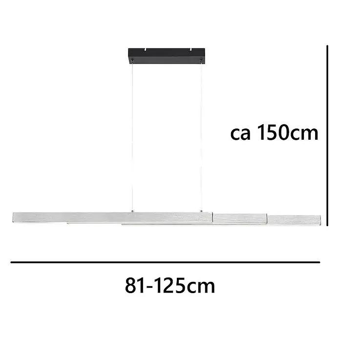 DAPO LED-Pendelleuchte Pendelleuchte "Oslo" ausziehbar, Dimmbar - L x B x H: 125 x 6,8 x 150 cm, Silber, Neutralweiß - Moderne silberne lineare LED Pendelleuchte mit schwarzer Deckenhalterung. Länge verstellbar.