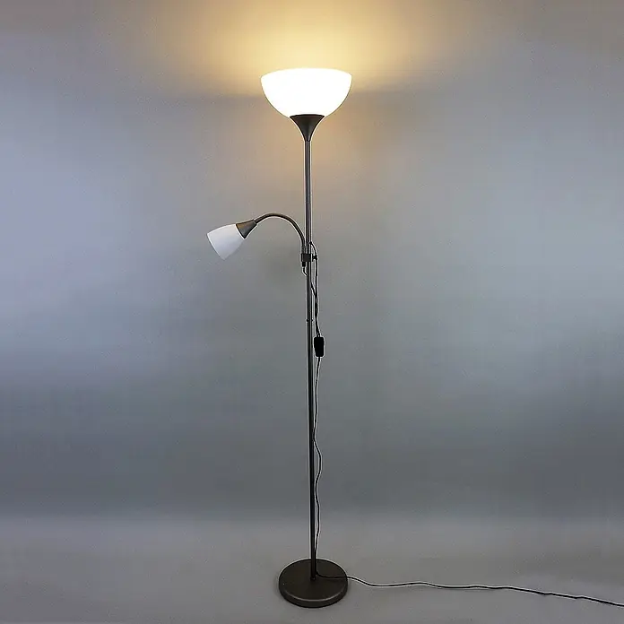 DAPO LED-Deckenfluter Stehleuchte Kora titan mit Leseleuchte - 23 W, Höhe: 178 cm, Titan, Weiß - Dunkelgraue Metall-Stehlampe mit beleuchtetem Deckenfluter und verstellbarer Leselampe.