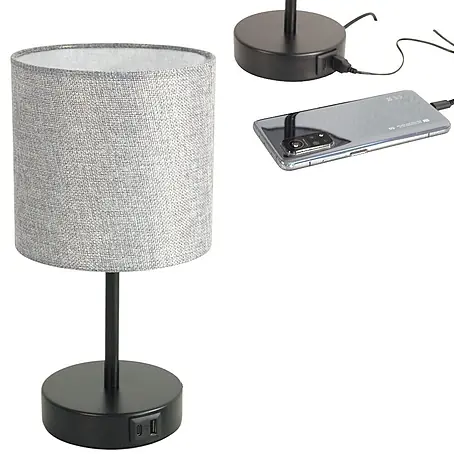 DAPO  Tischleuchte Alan Schwarz / Grau mit USB Anschluss