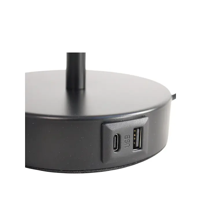 DAPO Tischleuchte Alan Schwarz / Grau mit USB Anschluss - L x B x H: 16 x 16 x 26 cm, Grau, E14 - Schwarzer matter Lampensockel mit integrierten USB-C- und USB-A-Ladeanschlüssen.