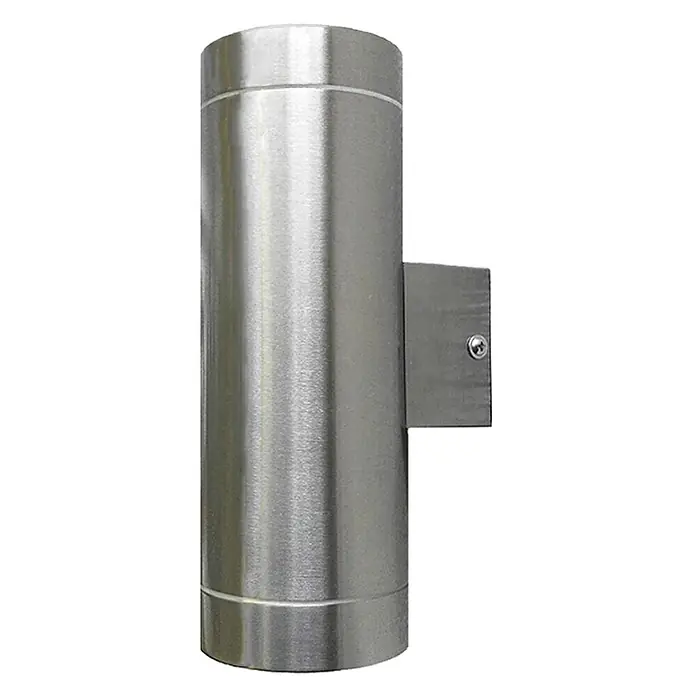 DAPO Außenwandleuchte Außen-Wandleuchte Bergen Edelstahl - 70 W, 10,5 x 7,6 x 21 cm, Silber, IP44 - Zylindrische Wandleuchte aus gebürstetem Metall für Auf- und Abwärtsbeleuchtung.