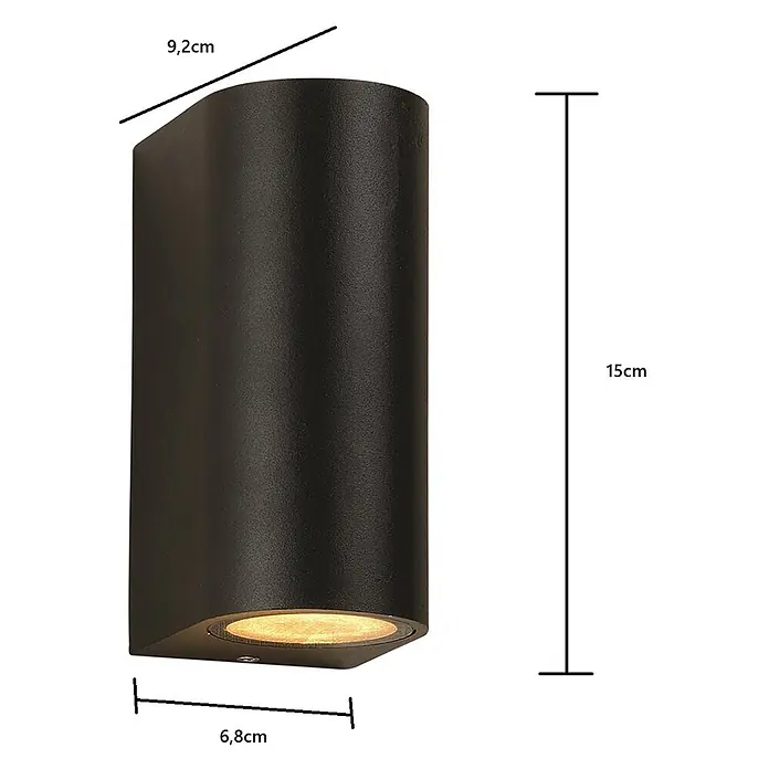 DAPO Außenwandleuchte Außen-Wandleuchte Lugano 2-flammig Schwarz - 70 W, 9,2 x 6,8 x 15 cm, Schwarz, Klar, IP44 - Schwarze zylindrische Außenwandleuchte mit Up/Down-Lichteffekt.