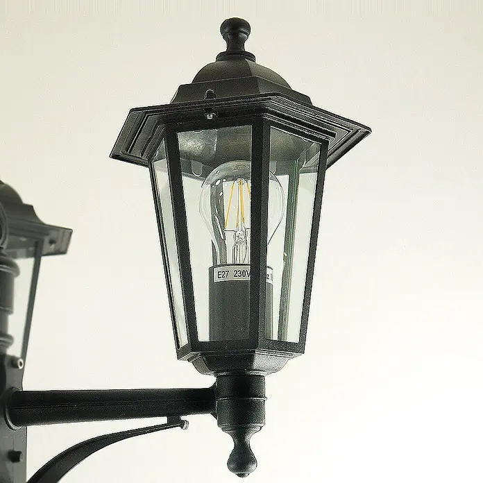 DAPO Kandelaber Kingston 3 flg. schwarz - Farbe Gehäuse: Schwarz, 26 x 26 x 200 cm, Ohne Leuchtmittel - Schwarze Außenwandleuchte im Laternenstil mit Klarglas und sichtbarer E27 230V LED-Birne.