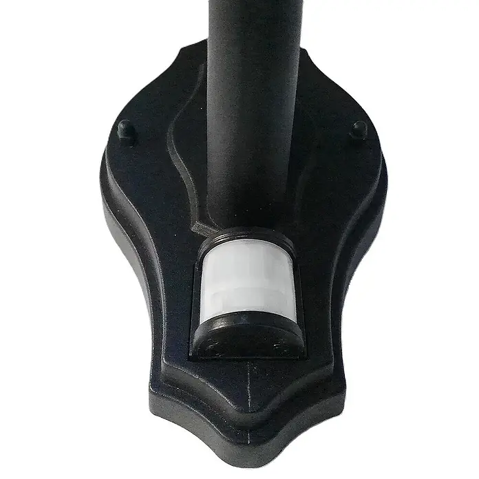 DAPO Außenwandleuchte Außenwandleuchte Kingston mit Sensor Schwarz - 60 W, 22 x 19,5 x 33 cm, Schwarz, Klar, IP44 - Schwarze Kunststoff-Wandhalterung mit integriertem weißem Bewegungsmelder und zylindrischem Befestigungspunkt.