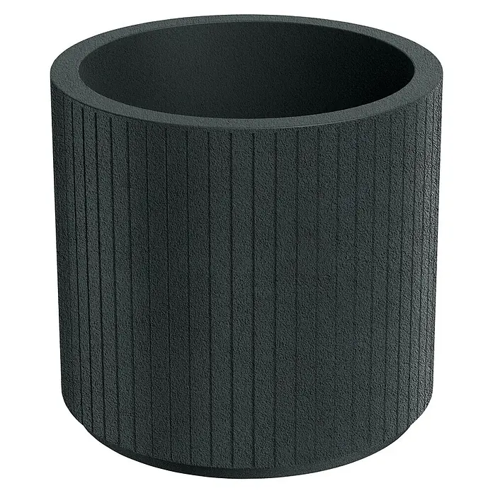 ETHICK Pflanztopf Coro - Außenmaß (Ø x H): 48 x 45 cm, Kunststoff, Dunkelgrau - Dunkelgrauer zylindrischer Pflanzkübel mit strukturierter Oberfläche und vertikalen Rillen.