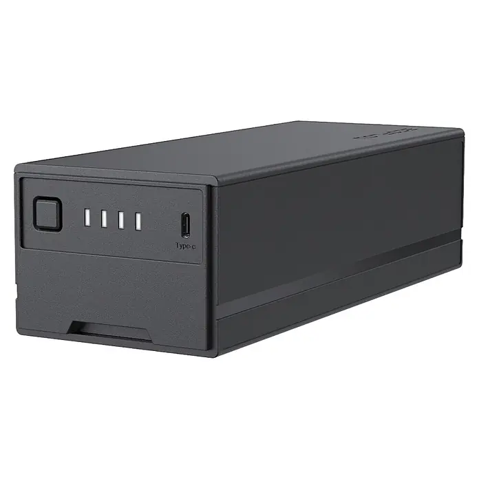 EcoFlow Batterie Glacier - 1 Stk. - Dunkelgraue Powerbank mit Ladeanzeigeleuchten und einem Typ-C-Anschluss.