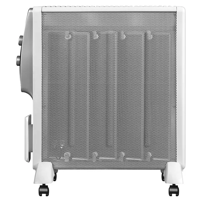 Calefactor radiante de mica Atix - 2.000 W, Blanco, An x Al: 59 x 61,5 cm - Radiador eléctrico de aceite blanco con panel frontal de malla metálica y ruedas.
